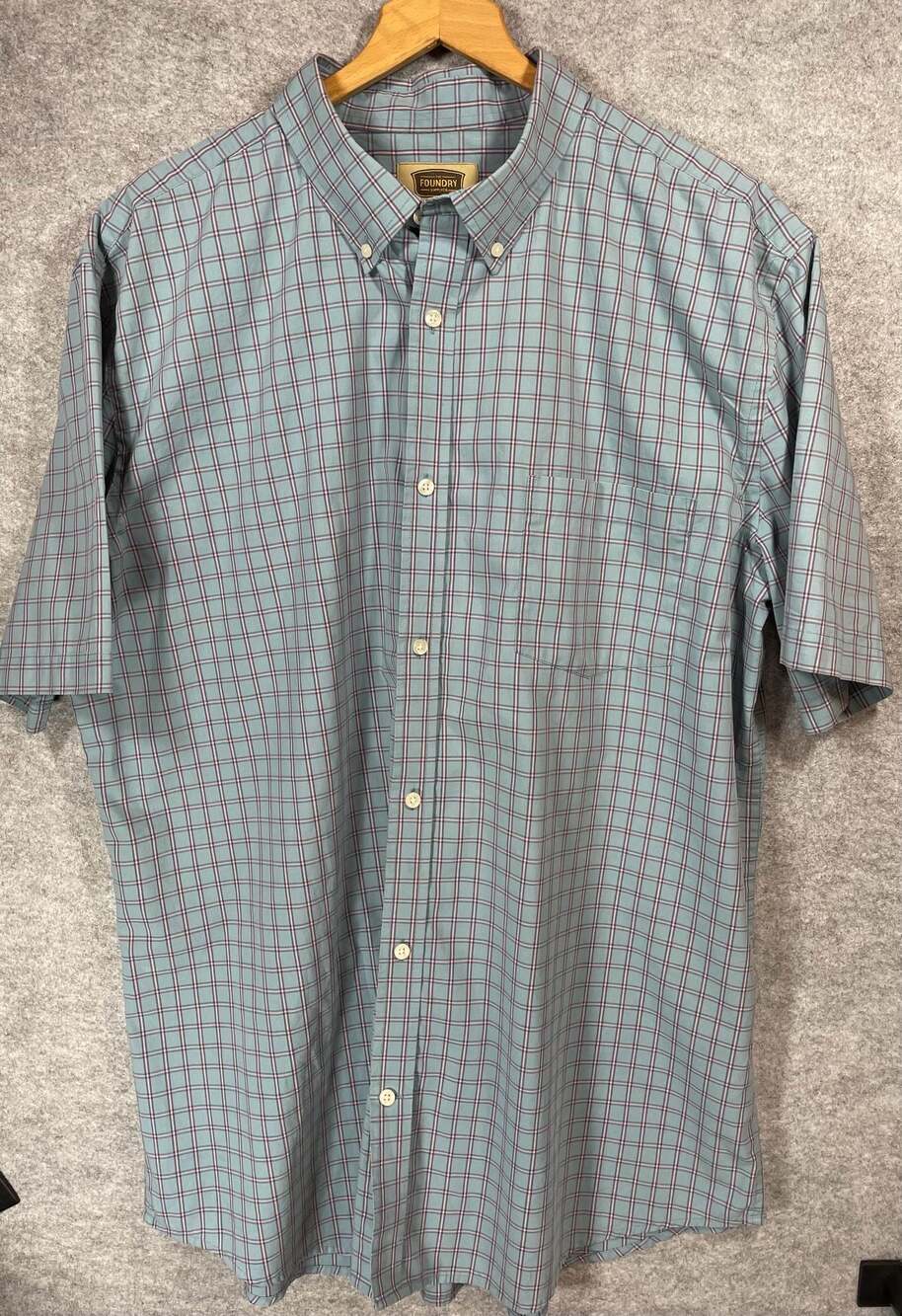 The Foundry Supply Co. Easy Care Plaid Short Sleeve Button Down Shirt XLT - Picture 2 of 5